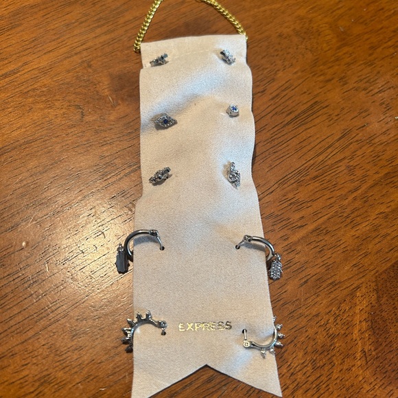 NWT Express Set of 5 Silver Tones Earrings Studs and Hoops - Picture 2 of 5